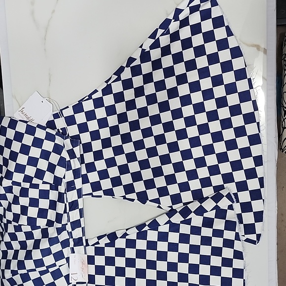 Checked Stretchy Wide Flare in Blue & White, A Beautiful Soul, Long Sz 12 - Picture 7 of 9